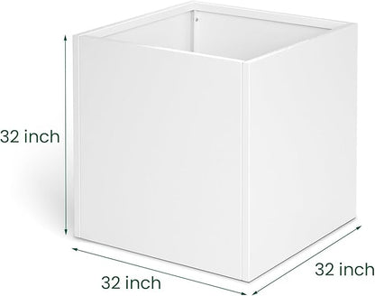 White Steel Planter Square Outdoor Planters Galvanized Steel Planter Box Indoor 32 Inch Metal Large Planters Cube Heavy Duty Flower Pot Modern Commercial Residential for Trees Patio Yard Garden