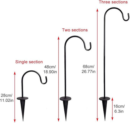 CALIDAKA 4 Pack Multi-Purpose Shepherds Hooks Outdoor Iron Shepherd Hook with Base Adjustable Heavy Duty Garden Hanging Stake for Lanterns Solar Light Plant Hanger Wedding Decor