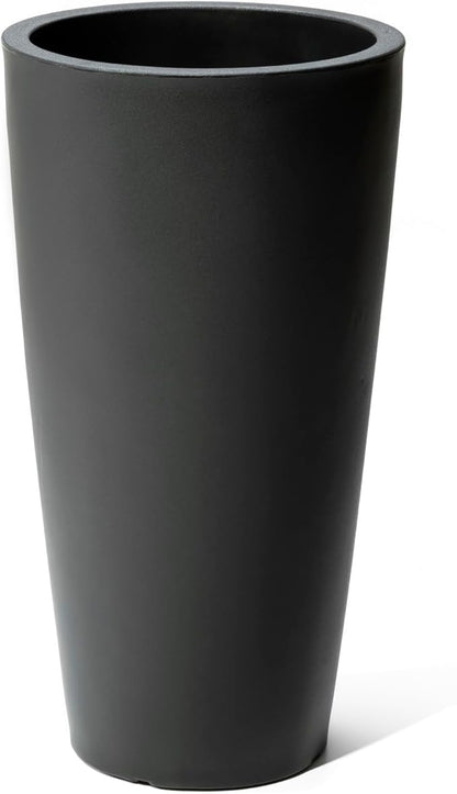 Step2 Tremont Tall Round Tapered Planter, 28" Tall, Indoor/Outdoor Plants, Efficient Drainage, Durable Resin, Onyx Black