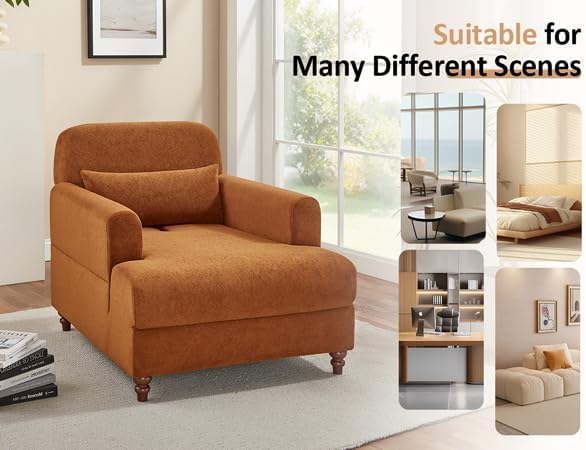 Oversized Chaise Lounge Chair, Cloud Fluffy Chaise Sofa Recliner with Adjustable Backrest, Comfy Upholstered Sleeper Couch Bed, Modern Deep Seat Reading Armchair for Living Room, Movie Room, Bedroom
