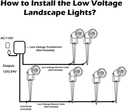 Low Voltage Landscape Lights IP65 Waterproof 7W 700LM LED Outdoor Lighting with Connectors for Garden Yard Pathway Pool | 12V 24V 2700K Tree Spotlights | Warm White - 6 Pack