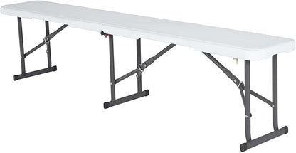 LIFETIME Portable Folding Bench, 6‑Foot Fold‑in‑Half, UV‑Resistant Seat, Powder‑Coated Steel Frame, Lightweight, Stain‑Resistant, Non‑Marring Foot Caps, Indoor/Outdoor Portable Seating