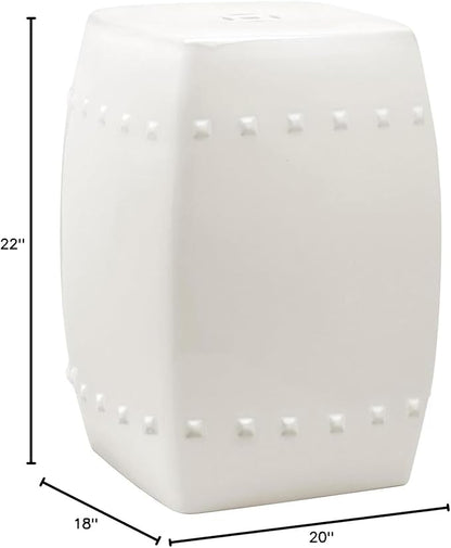 Decorative Garden Stool in Cream Ceramic with Metal Frame