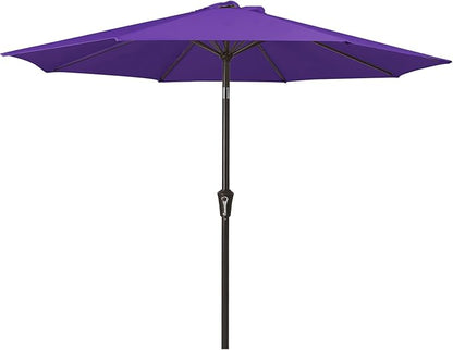 MEWAY 9ft Patio Umbrella Outdoor Table Umbrellas with Push Button Tilt and Crank, Market Umbrella 8 Sturdy Ribs for Deck, Garden, Pool and Backyard, Dark Purple