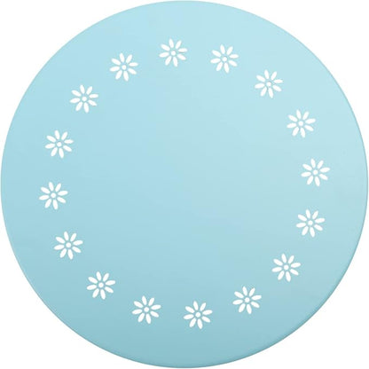danpinera Outdoor Side Tables with Flower Cut Outs, Weather Resistant Steel Patio Side Table, Small Round Outdoor End Table Metal Side Table for Patio Yard Balcony Garden Blue