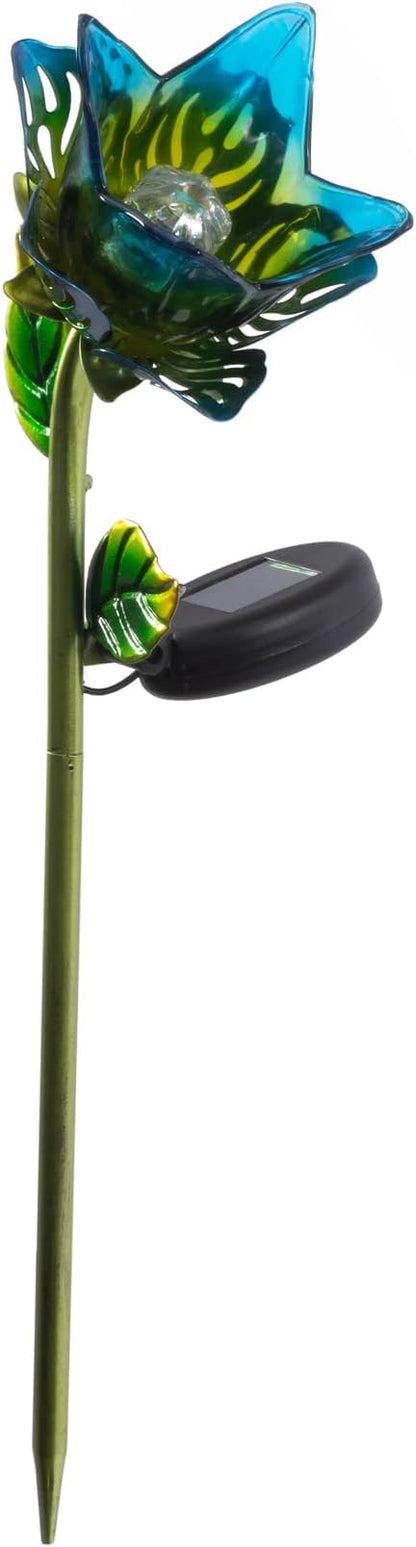 Crosslight Glass Flower Solar LED Waterproof Outdoor Garden Stake - Decorative Electronic Light Garden Decor for Yard, Lawn, Patio, Deck, Pathway, Pond, Backyard (Blue)