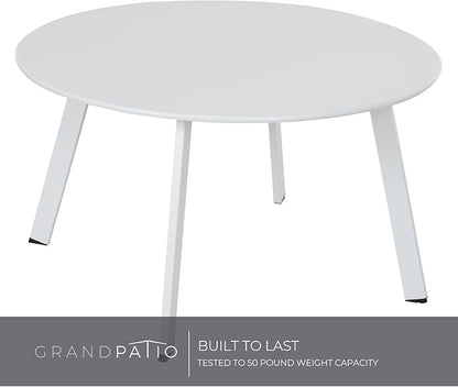 Grand patio 28-inch Outdoor Steel Coffee Table, Round Patio Side Table, Great for Backyard Patio Deck, White