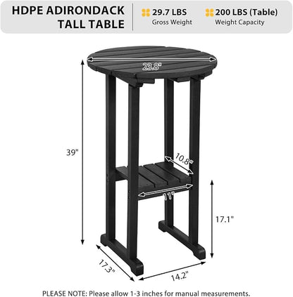 Bar Table, 39-Inch HDPE Adirondack Pub Height for Patio, Black