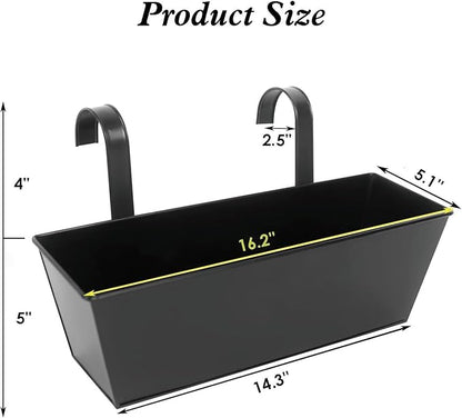 3 Pcs Large Hanging Flower Pots for Railing or Fence 16 Inch Railing Planter Box for Any Balcony Porch or Deck Countryside Style Window Planter Boxes Are Perfect to Herbs & Flowers (Black-5pcs)