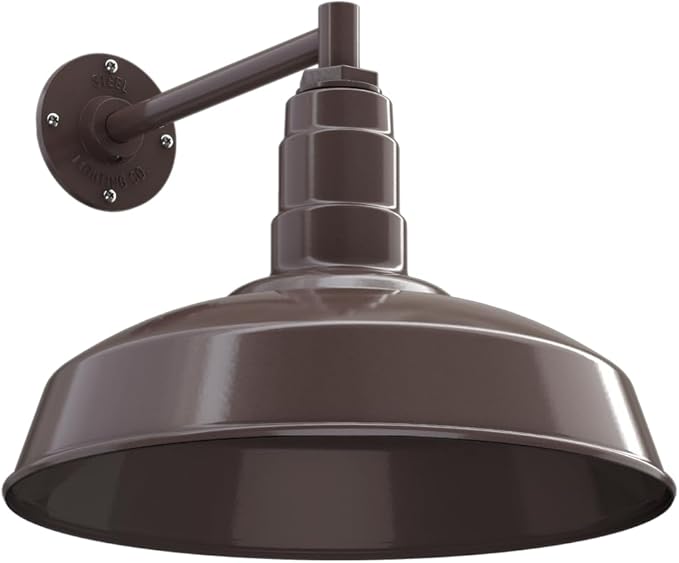 Outdoor Wall Light, Dark Bronze Barn Fixture, 16-Inch Dome