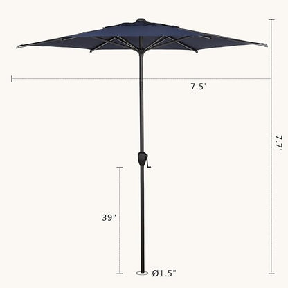 Abba Patio 7.5FT Lyon Outdoor Patio Umbrella Outdoor Table Umbrella with Push Button Tilt and Crank Market Umbrella 6 Sturdy Ribs UV Protection Waterproof for Garden Deck Backyard Pool, Navy Blue