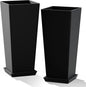 24" Set of 2 Tall Black Planters for Outdoor Plants, Large Flower Pots Planters with Drainage Holes & Tray, Modern Indoor Tapered Planter for Front Porch
