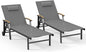 Ciokea Outdoor Lounge Chair with Pillow Set of 2, 5-Position Aluminum Chaise Lounge with Wheels & Armrests, 400 lbs Heavy Duty Patio Pool Chair for Backyard, Deck, Beach & Poolside, Grey