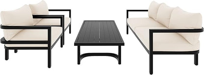 Merax 4 Piece Sectional Furniture Patio Sofa Multi-Person Outdoor Steel Sofa Set, Waterproof, Anti-Rust and Anti-uv, Suitable for Gardens and Lawns，Beige
