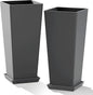 Set of 2 Tall Planters with Drainage Tray, 24 Inch Large Flower Pots for Indoor Outdoor Plants Mordern Planter Weather-Resistant for Patio, Front Door Decor, Garden (Gray)