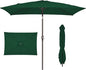 JEAREY 6.5x10 ft Rectangular Patio Umbrellas Rectangle Outdoor Umbrella with Push Button Tilt and Crank, Market Table Umbrella 6 Sturdy Ribs UV Protection for Poolside Garden Backyard Deck, Dark Green