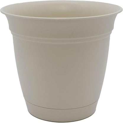 The HC Companies Eclipse Round Planter with Saucer - Outdoor & Indoor Plant Pot with Drainage Holes - Lightweight, UV-Resistant Plastic Pots for Plants, Flowers & Herbs (16" Cottage Stone, Pack of 1)