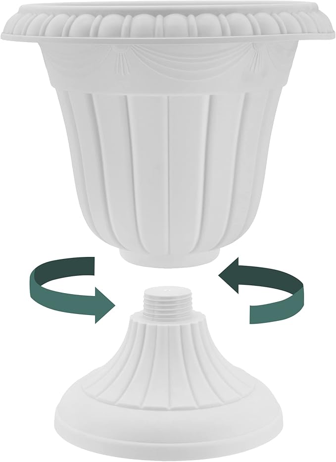 Arcadia Garden Products PL20BK Classic Traditional Plastic Urn Planter, Indoor or Outdoor Garden Decor, Flower Pot Vase 10x12 - Black