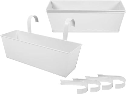 Railing Planters Outdoor Balcony 16 Inch Deck Over The Railing Planter Boxes Hanging Planters for Fence Flower 3 Pcs (White)