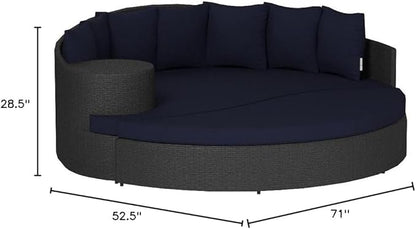 Modway Sojourn Wicker Rattan Outdoor Patio Sunbrella Fabric Daybed in Canvas Navy