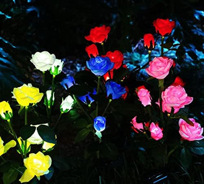 GONIMY Outdoor Realistic Solar Powered Rose Flower Lights Stake,2 Pack 10 Rose Solar Garden Decorative Waterproof Lights for Backyard Patio Pathway Xmas Decoration-Yellow