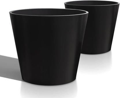 Wide Planters for Outdoor Plants, Extra Large Indoor Flower Pots for Garden, Front Porch, Patio - Round Resin Planter Set of 2 (Black, 20 inch - 2 Pack)