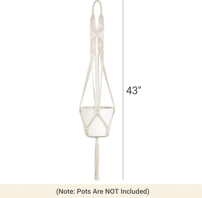 Mkono 2 Packs 43 Inch Macrame Plant Hanger Large for up to 12 Inch Pot Extra Long Hanging Plant Holder Hanging Planter Basket for Indoor Outdoor Boho Home Decor(POTS NOT Included)