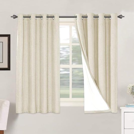 H.VERSAILTEX 100% Blackout Curtains for Bedroom Thermal Insulated Linen Textured Curtains Heat and Full Light Blocking Drapes Living Room Curtains 2 Panel Sets, Bleached Sand, 52x54 Inch