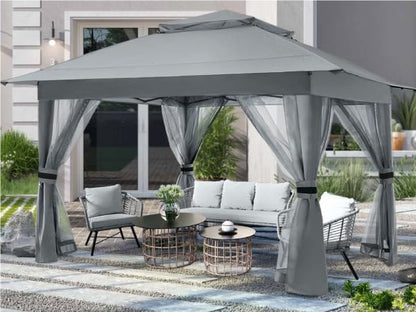 COOSHADE 13x13 Pop Up Gazebo Tent Outdoor Canopy Patio Shelter with Mosquito Netting(Grey)