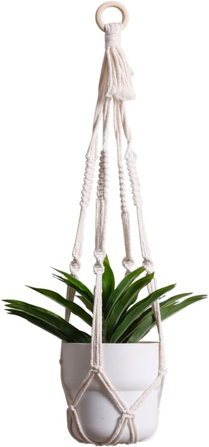 Artilady Plant Hanger Indoor Macrame Hanging Planters for Plants Holder Boho White Basket No Tassels Farmhouse Rustic Window Wall Decor (White Planter-1pcs)