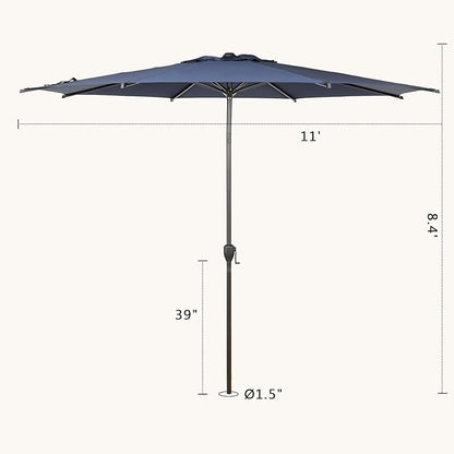 Abba Patio 11FT Lyon Outdoor Patio Umbrella Outdoor Table Umbrella with Push Button Tilt and Crank Market Umbrella 8 Sturdy Ribs UV Protection Waterproof for Garden Deck Backyard Pool, Navy Blue