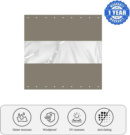 Outdoor Curtains, 8 x 10 ft Beige Waterproof Clear Panel Patio Curtain