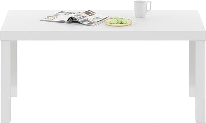Furinno CLASSIC Coffee Table, Modern Rectangle Coffee Table with 1.8" Triple Thick Tabletop, Side Table, Toolless Assembly, for Living Room, Home Office, White
