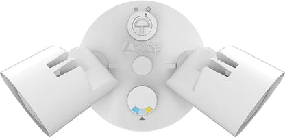 Lithonia Lighting HomeGuard 2-Light LED Outdoor Flood Lights, Outdoor LED Lights, Dusk to Dawn Sensor, Adjustable Lumens, Selectable Color, Round Heads, White (HGX LED 2RH ALO SWW2 120 PE WH M2)