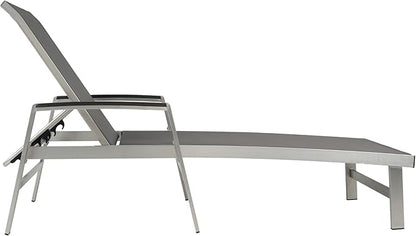 Christopher Knight Home Patio Aluminum Chaise Lounge, Adjustable Mesh Chaise Lounge, 5 Position Backrest Recliner, Lounge Chair with Armrest, Ourdoor Deep Seating Lounge for Poolside Backyard, Grey