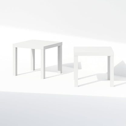 Furinno Classic Coffee Table Set of 2, Square Modern Coffee Table with Triple Thick Tabletop, Side Table with 4 Legs, for Living Room, Bedroom, Home Office, White