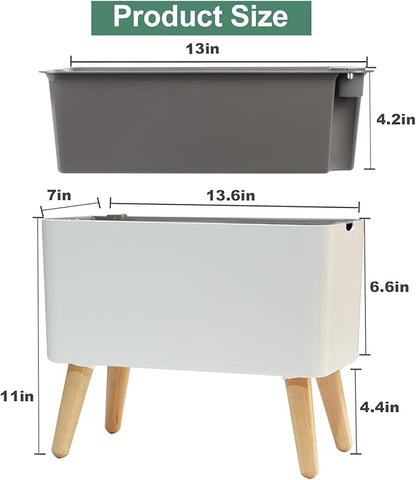13.5 Inch Indoor Decorative Planter Pot with Solid Wood Legs, Self Watering Pots with Water Shortage Alarm Plant Pot for Modern Flower Planter for Home & Garden(White)