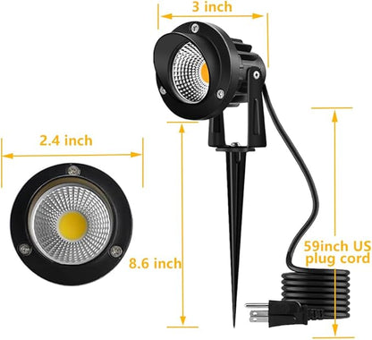 Romwish 120V LED Landscape Spotlights, 10W Outdoor Spotlights for Yard, 3000K Warm White, 120V AC Spot Light with Ground Spike, Waterproof Landscape Lighting for House Garden Lawn Decorative - 2 Pack