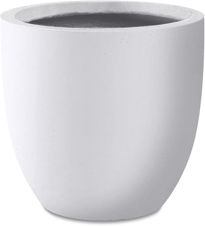 Kante 13.4" Dia Round Concrete Planter, Large Outdoor Modern Indoor Decorative Plant Pots with Drainage Hole and Rubber Plug for Home and Garden, Pure White