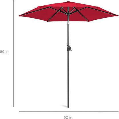 Best Choice Products 7.5ft Heavy-Duty Round Outdoor Market Table Patio Umbrella w/Steel Pole, Push Button Tilt, Easy Crank Lift - Red