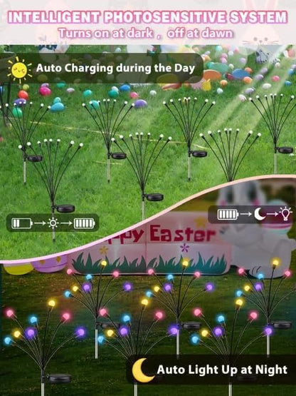Albelt Easter Day Decorations Outdoor, 6 Pack Solar Firefly Lights Outdoor, 48 LED Waterproof Pastel Solar Garden Lights with 2 Modes for Easter Day Spring Yard Patio Pathway Decorations (Multicolor)