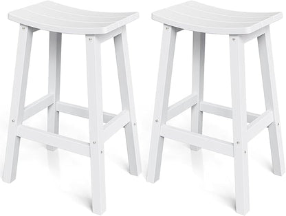 Outdoor Bar Stools Set of 2, Waterproof Barstools, Easy to Clean and Care, for Bar, Kitchen Counter, Deck, and Patio, White