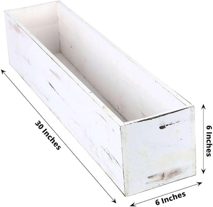 Efavormart 30"x6" Whitewash Wood Planter Box with Plastic Liner, DIY Rustic Rectangle Wooden Box for Succulents, Long Wedding Table Centerpieces and Farmhouse Decor