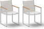Outdoor Dining Chairs Set of 2, Aluminum Patio Dining Chiars with Textilene Mesh, 2 Piece Outdoor Chiars for Garden, Backyard, Deck (White-Teak)