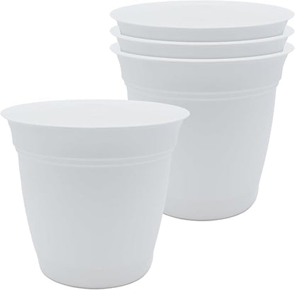 The HC Companies 8 Inch Eclipse Round Planter Pots with Drainage Holes & Attached Saucer, Lightweight UV-Resistant Plastic Indoor & Outdoor Planters, 4-Pack Flower Pots for Garden & Home Decor, White