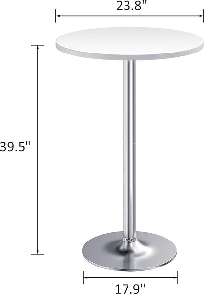 Furmax Bistro Pub Table Round Bar Height Cocktail Table for Home Bar, Small Round Bar Tables for Party, Dining Room, Living Room and Wedding, Metal Base MDF Top Obsidian, 40.6 Inch Height (1, White-2)