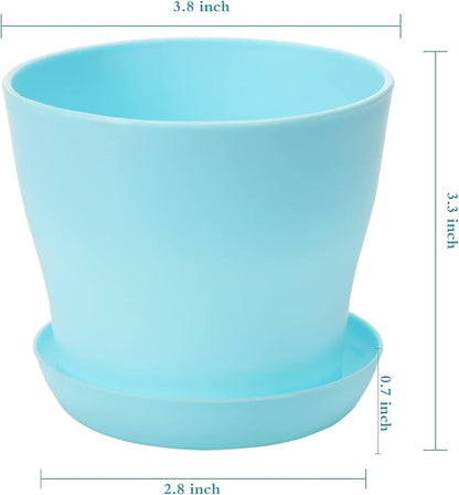 TDHDIKE 10 Pcs Plastic Planters Indoor Flower Plant Pots, Mini Flower Seedlings Nursery Pot/Planter/Flower Pot with Pallet, Modern Decorative Gardening Containers (Blue)