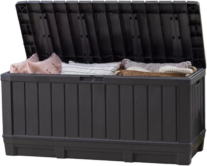 Deck Box 92 Gallon Resin Lockable Storage Bench, Dark Grey