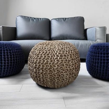 S & L Homes Pouf Ottoman - 100% Natural Jute Braided- Footrest Pouf Hand Knitted - Traditional Cord Boho Pouffe - for The Living Room, Bedroom, Nursery, Patio, Lounge (20" x 20" x 14")