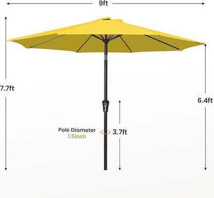 MEWAY 9ft Patio Umbrella Outdoor Table Umbrellas with Push Button Tilt and Crank, Market Umbrella 8 Sturdy Ribs for Deck, Garden, Pool and Backyard, Yellow